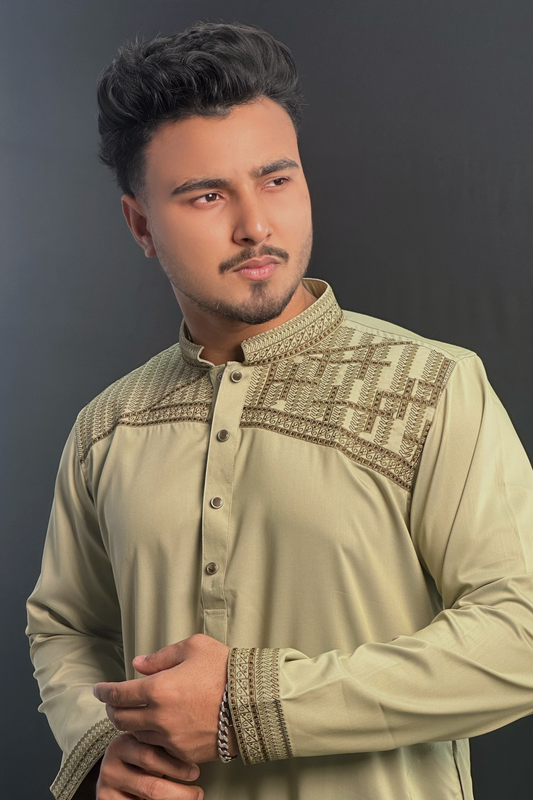 Light Olive Colour Premium Panjabi |Pluse