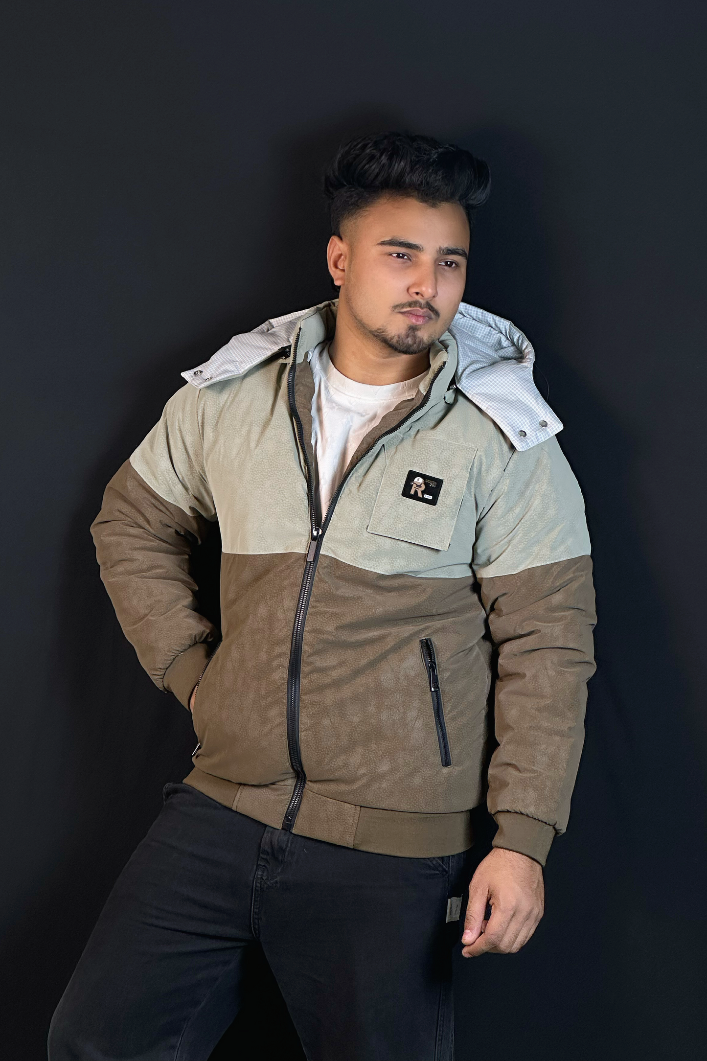 গ্রীন চকলেট কনট্রাস্ট চায়না বম্বার জ্যাকেট-RS