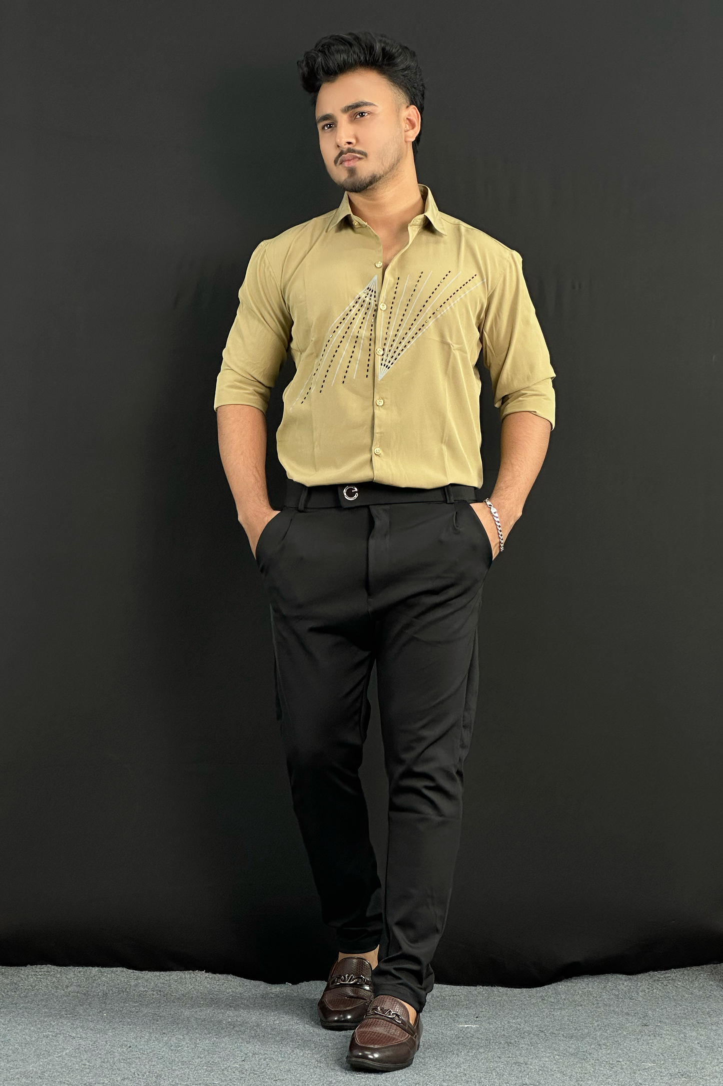Khaki Shirt+Black Formal Pant Combo|G