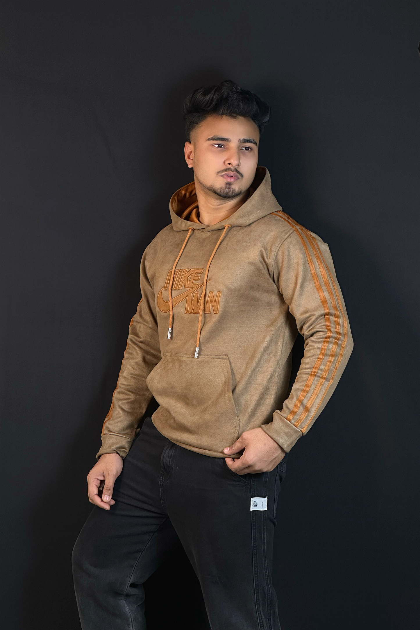 কফি কালার চায়না ভেলভেট হুডি-NIKE-MAN