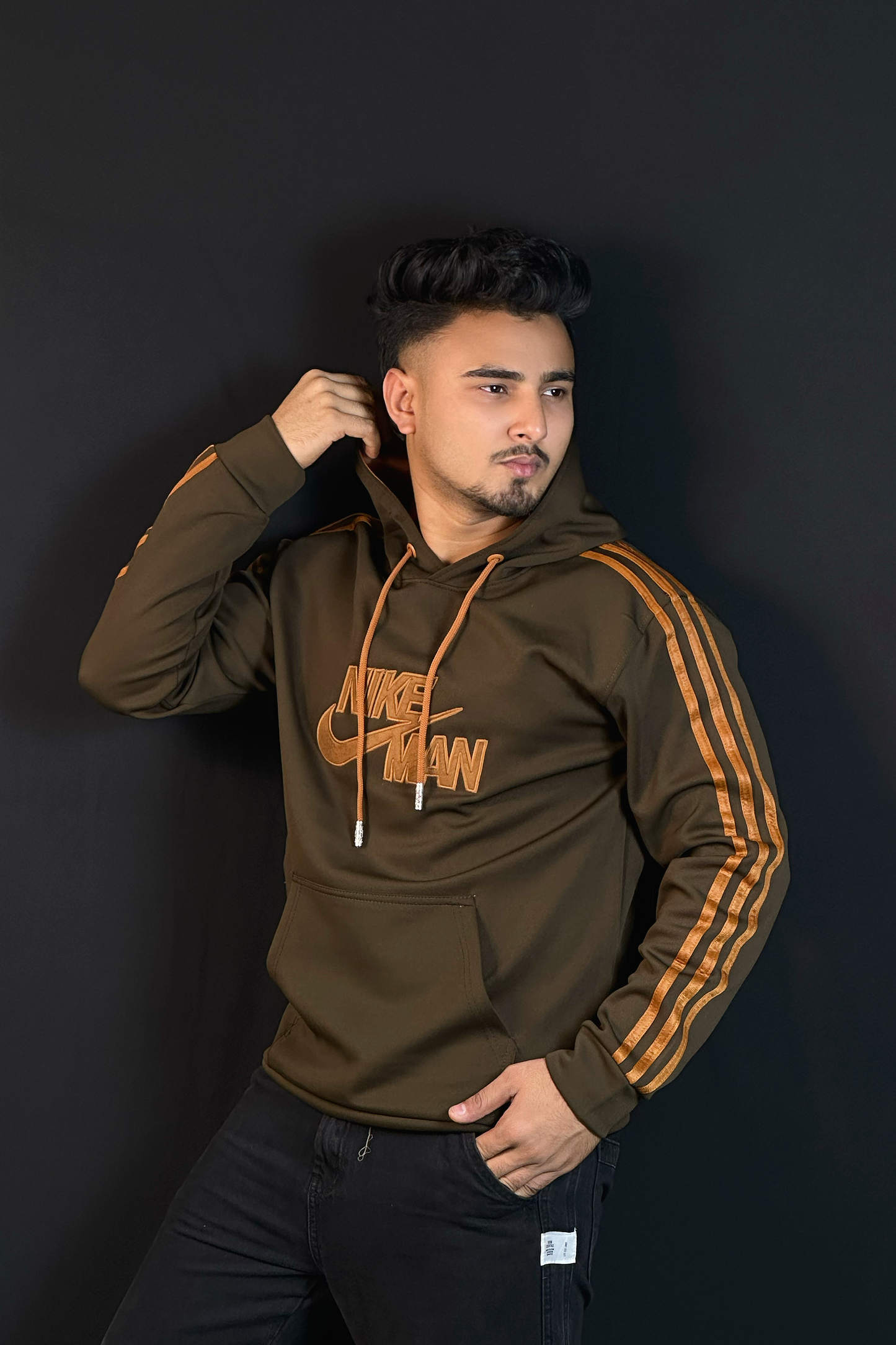 চকলেট কালার চায়না ভেলভেট হুডি-NIKE-MAN