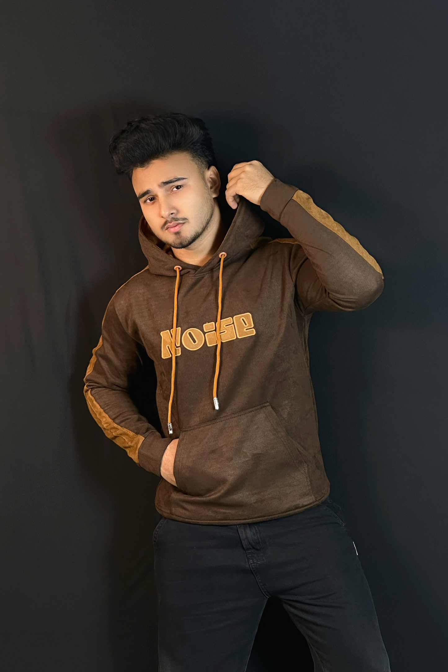 চকলেট কালার চায়না ভেলভেট হুডি-NOISE