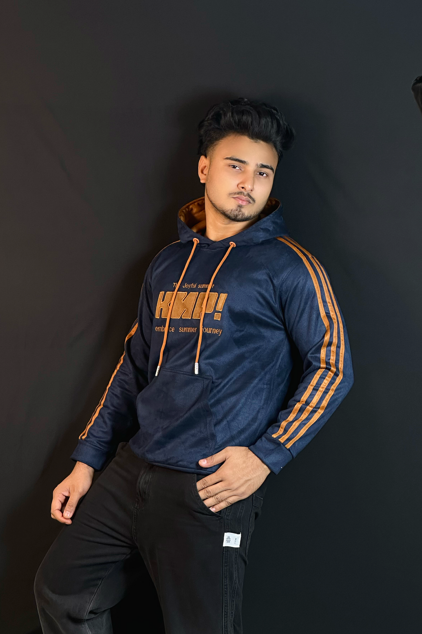 নেভিব্লু কালার চায়না ভেলভেট হুডি-KNP