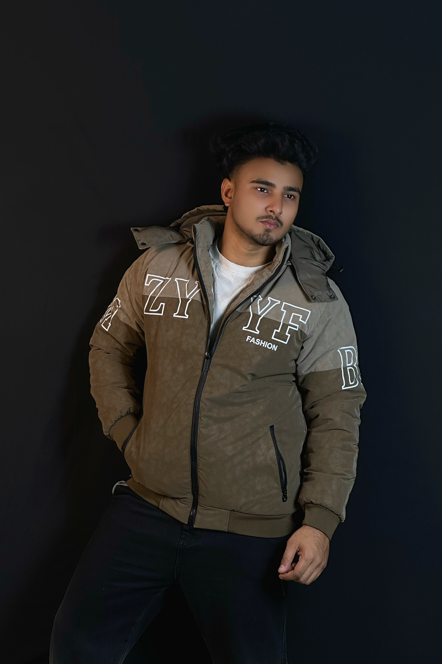 কফি-চকলেট কনট্রাস্ট চায়না বম্বার জ্যাকেট-YZ