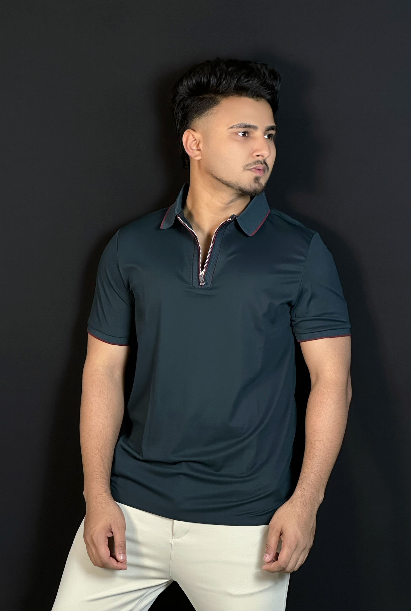 বটলগ্রিন কালার পোলো টি-শার্ট-ZIPPER