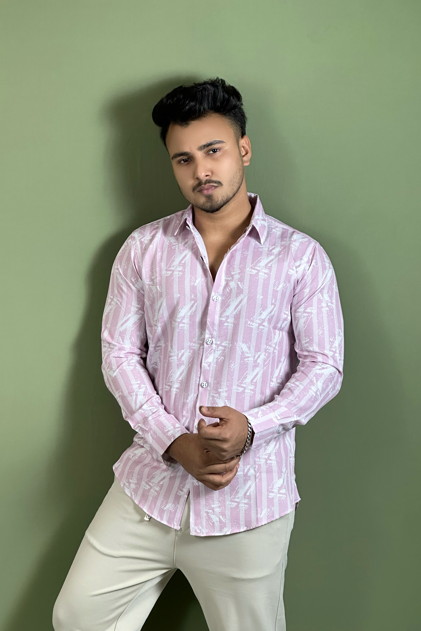 Pink White Printed Shirt-Lstripe