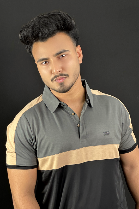 Gray Black Contrast Polo T-Shirt | FU