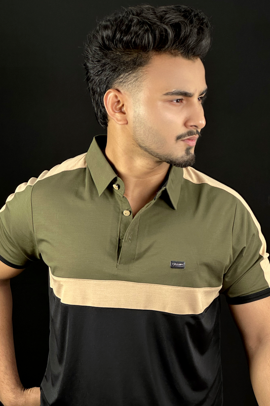 Olive Black Contrast Polo T-Shirt | FU