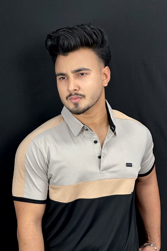 Silver Black Contrast Polo T-Shirt | FU