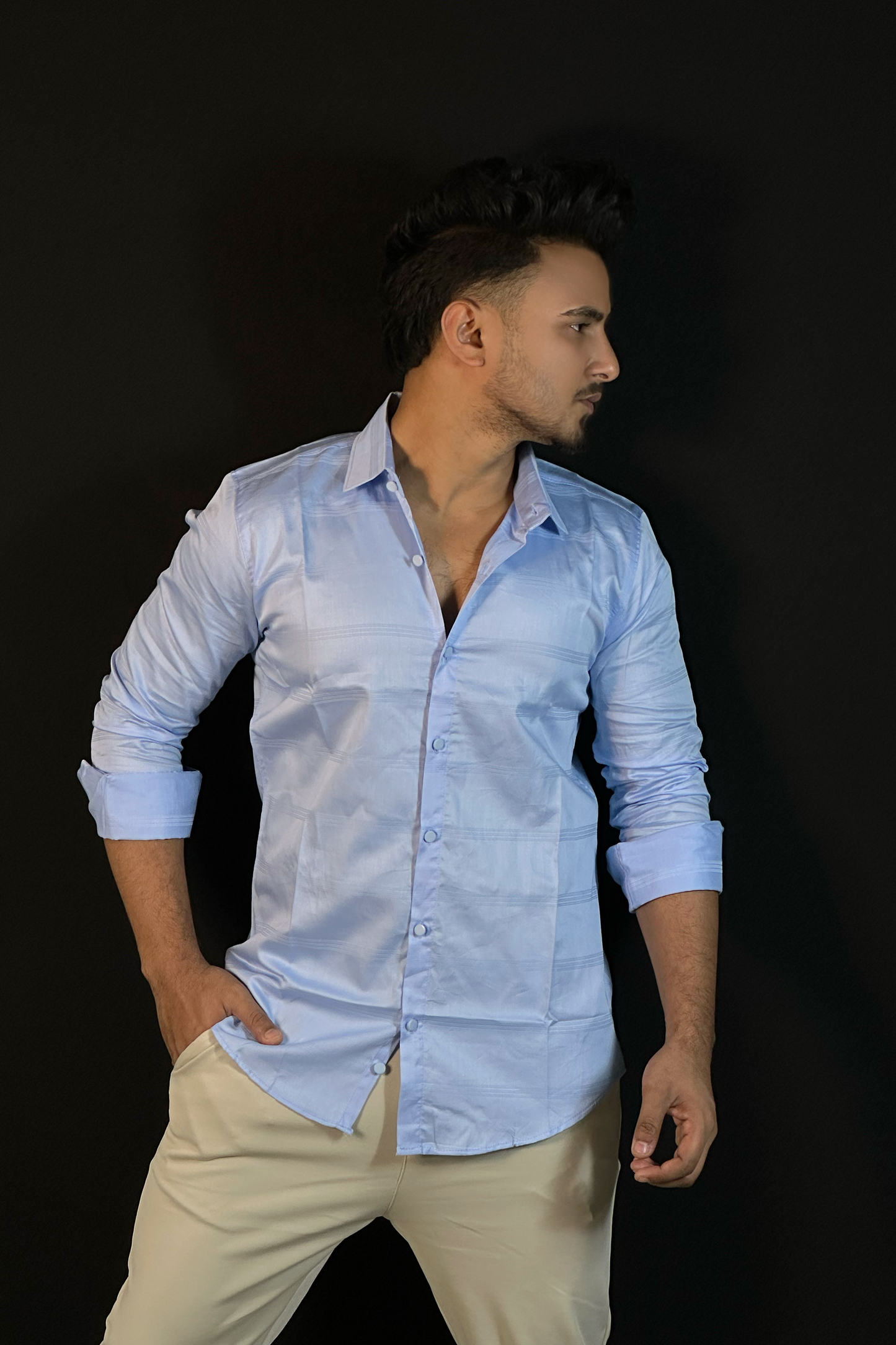 স্কাই কালার থ্রি স্টাইপ শার্ট