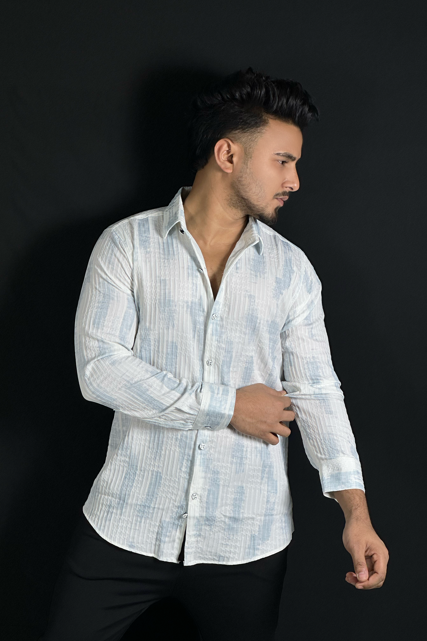 Ice Blue Printed Shirt-Marvel