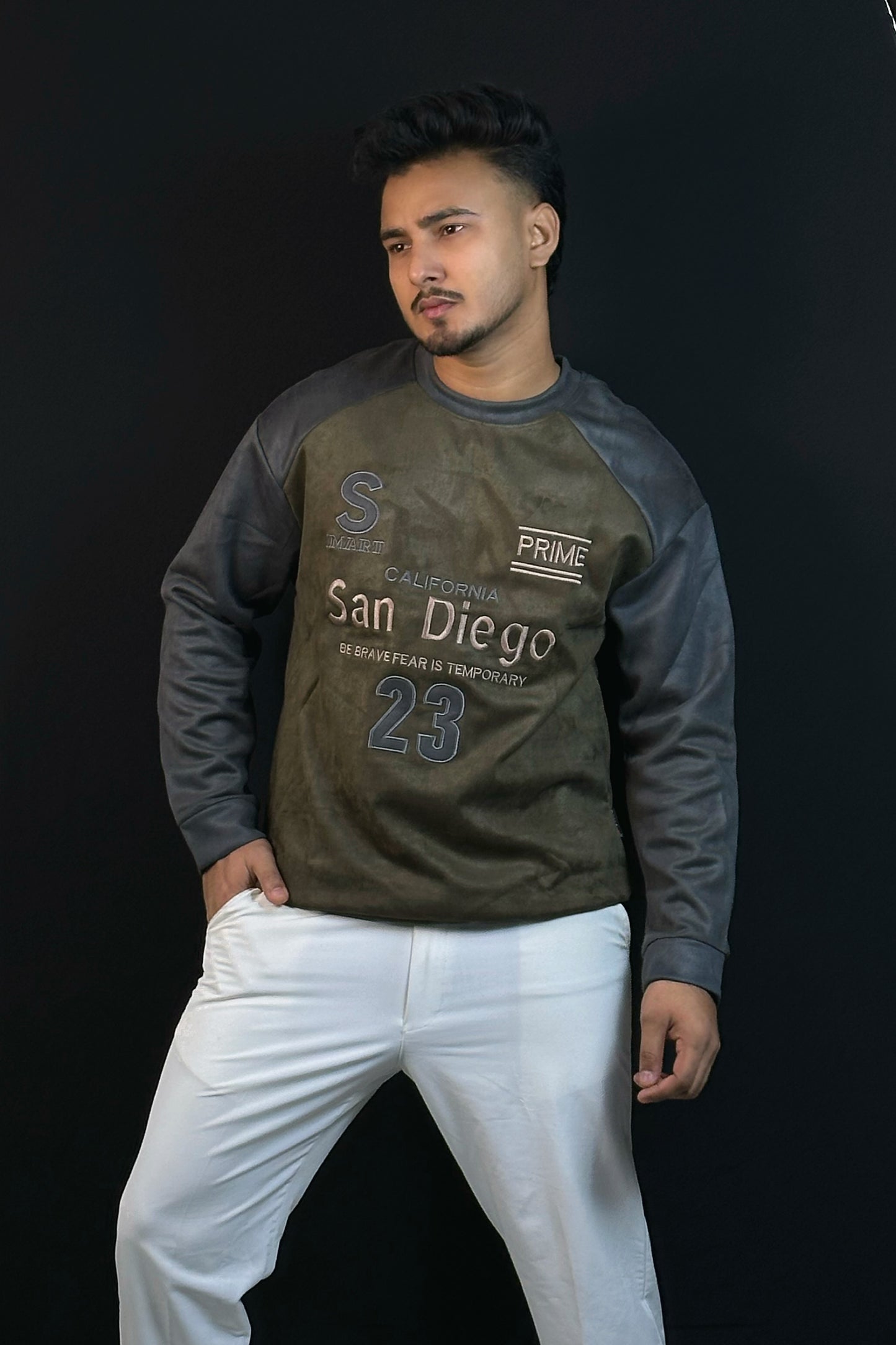 অলিভগ্রিন কালার ভেলভেট সোয়েটশার্ট-PRIME