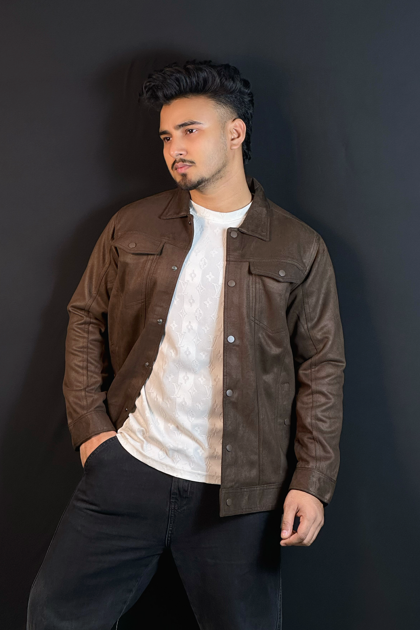 চকলেট কালার চায়না ভেলভেট জ্যাকেট-FABLE