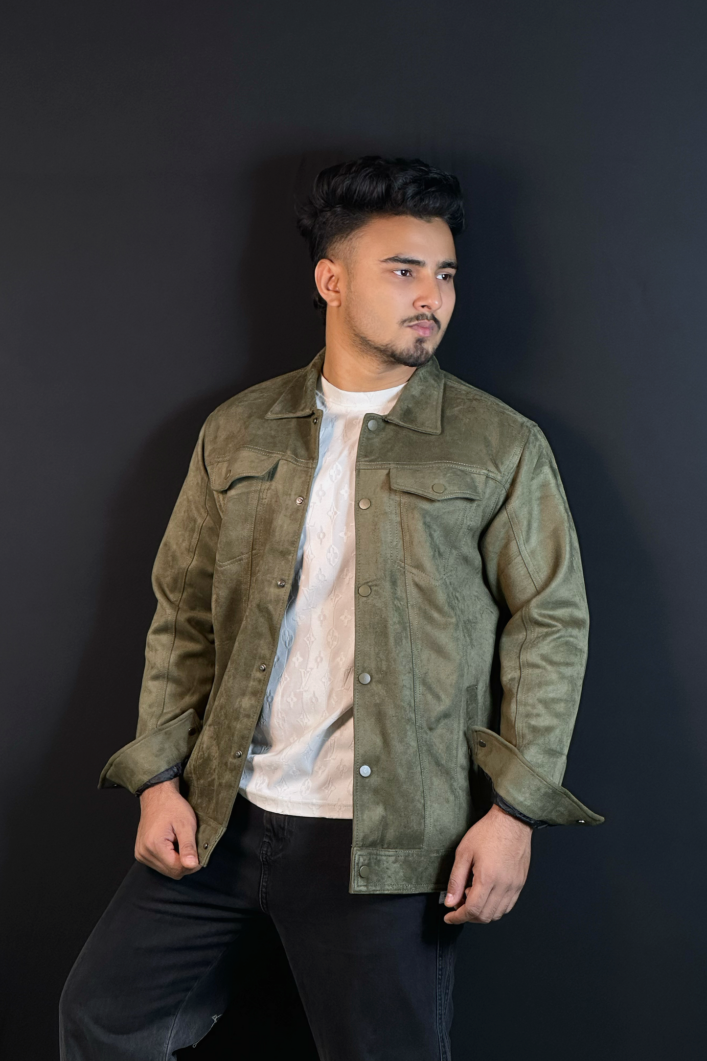 অলিভ কালার চায়না ভেলভেট জ্যাকেট-FABLE