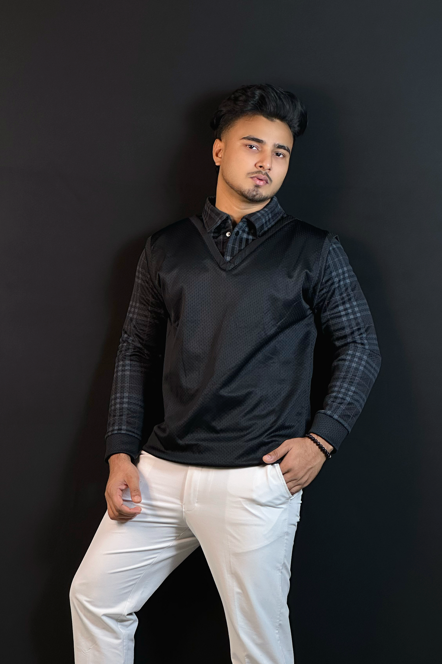 কালো ওল্ড মানি চায়না সোয়েটশার্ট-VEST