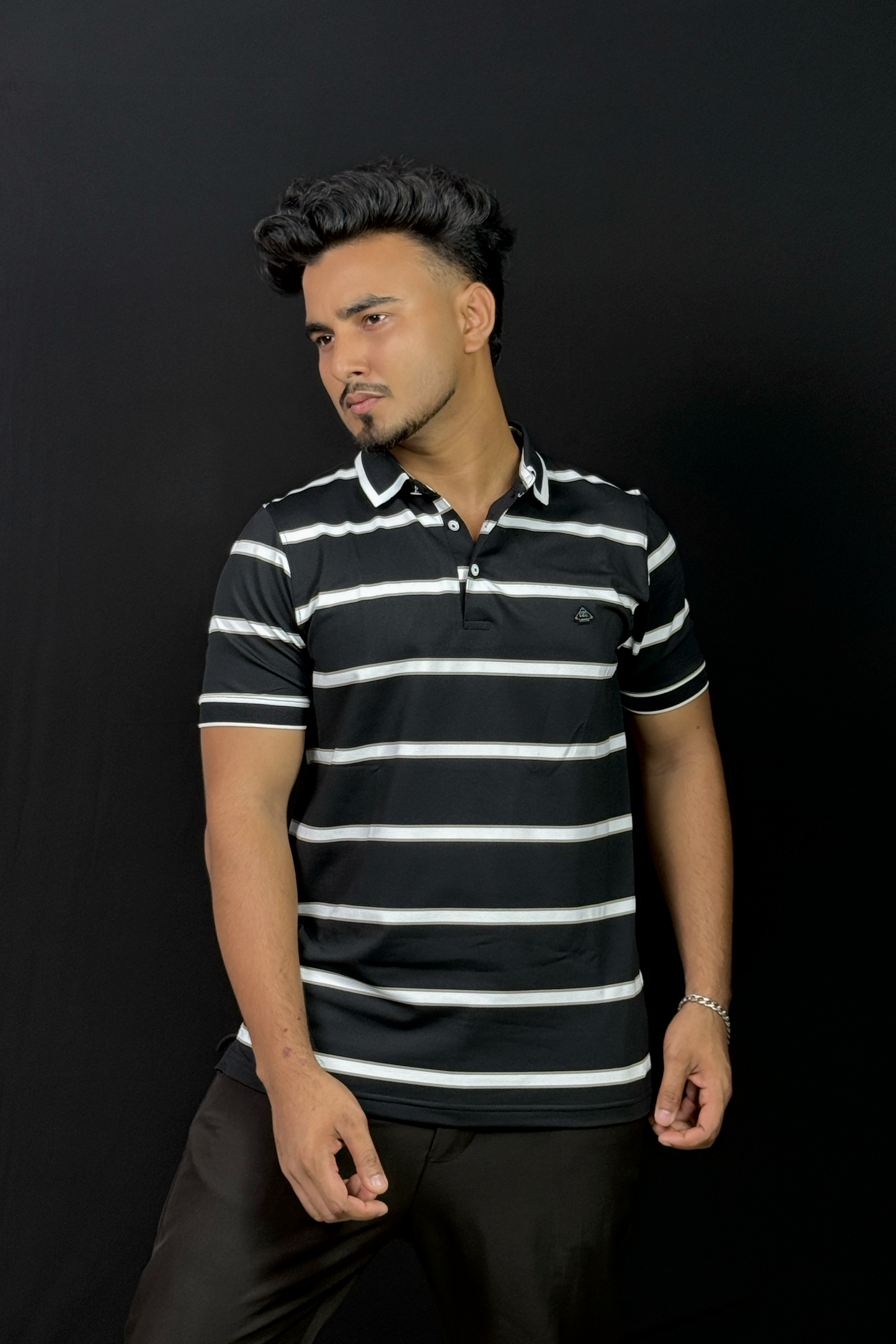 Black Colour Stripe Polo T-Shirt |MS3