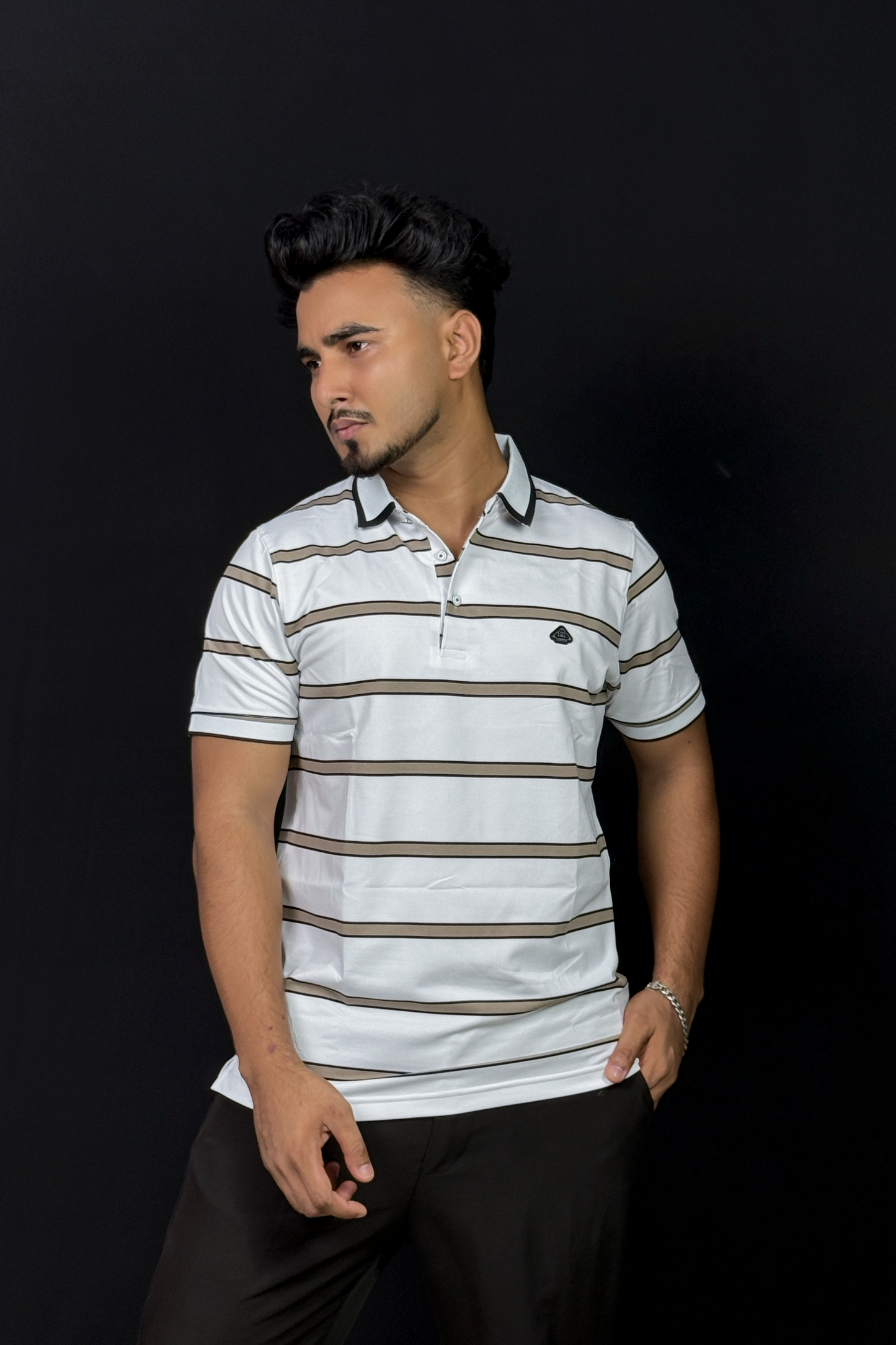 White Colour Stripe Polo T-Shirt |MS3