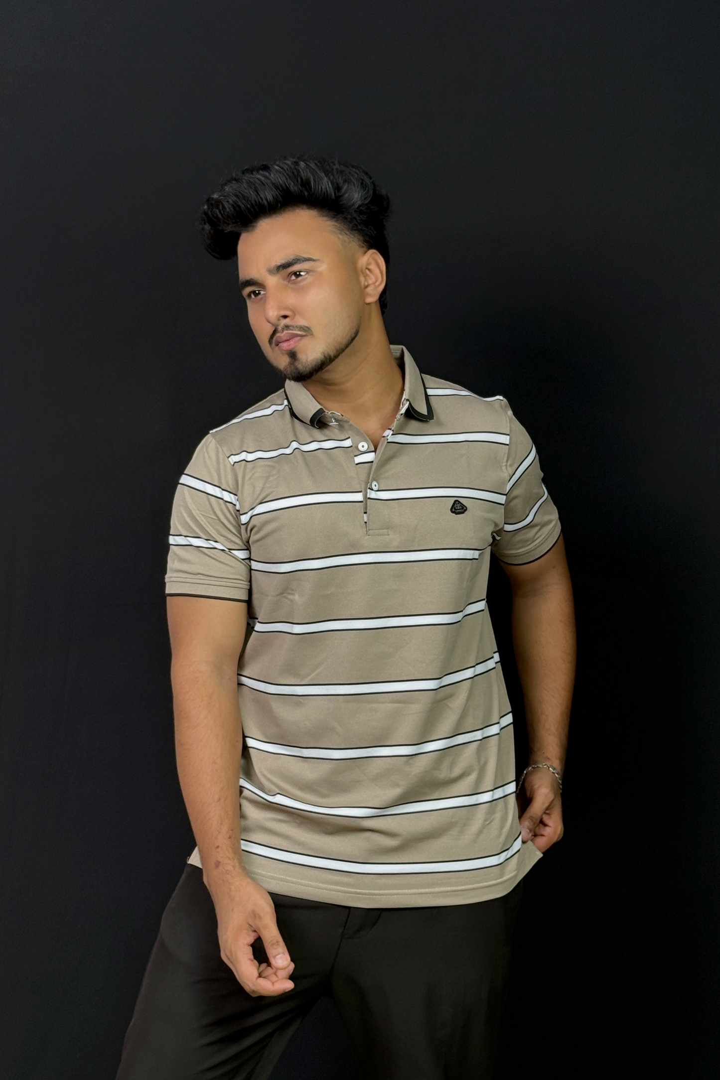 Coffee Colour Stripe Polo T-Shirt |MS3