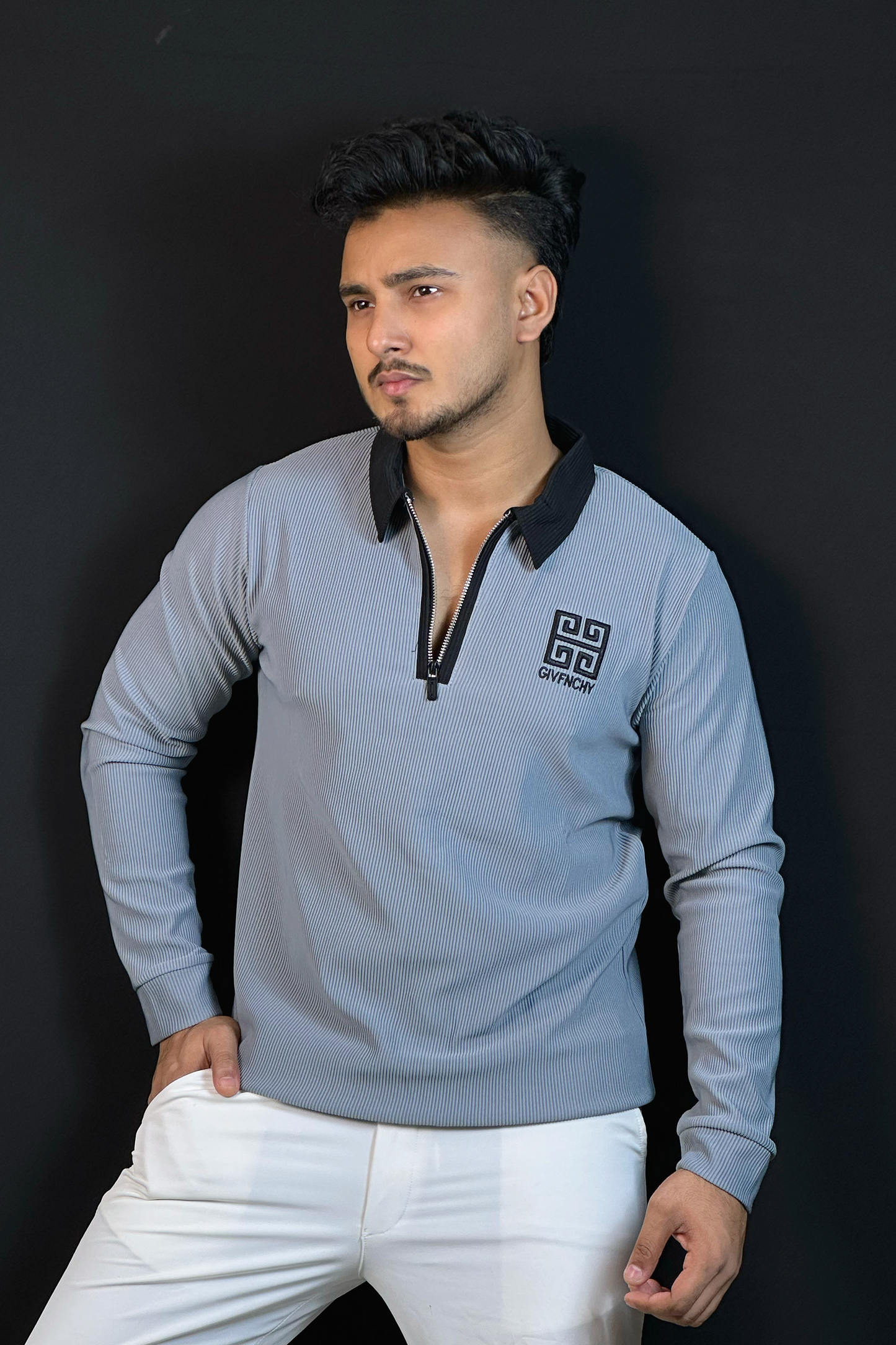 অ্যাশ কালার সোয়েটশার্ট-FANCY