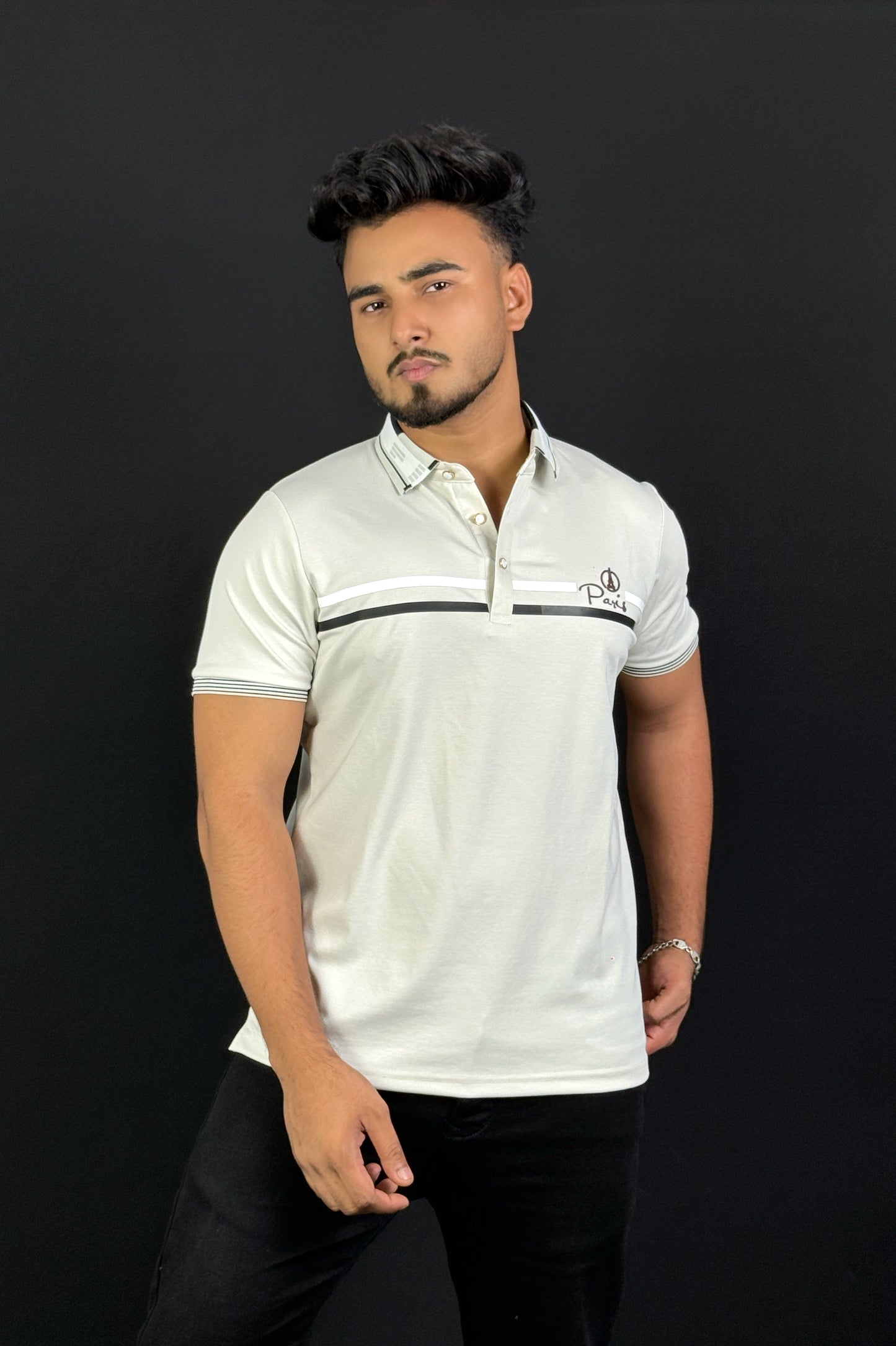 Off White Colour Polo T-Shirt |Paris