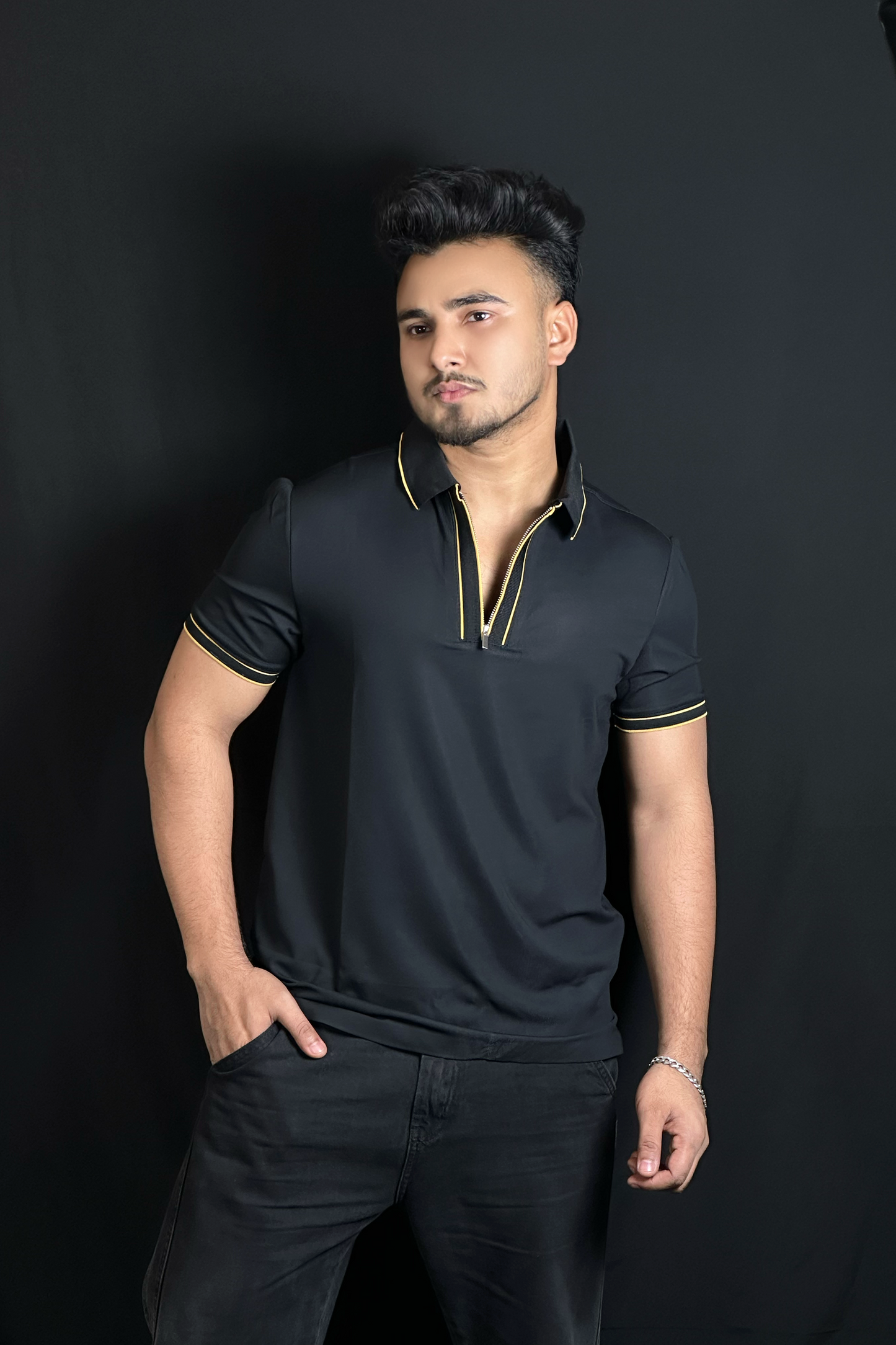 ব্ল্যাক কালার পোলো টি-শার্ট-ZIPPER