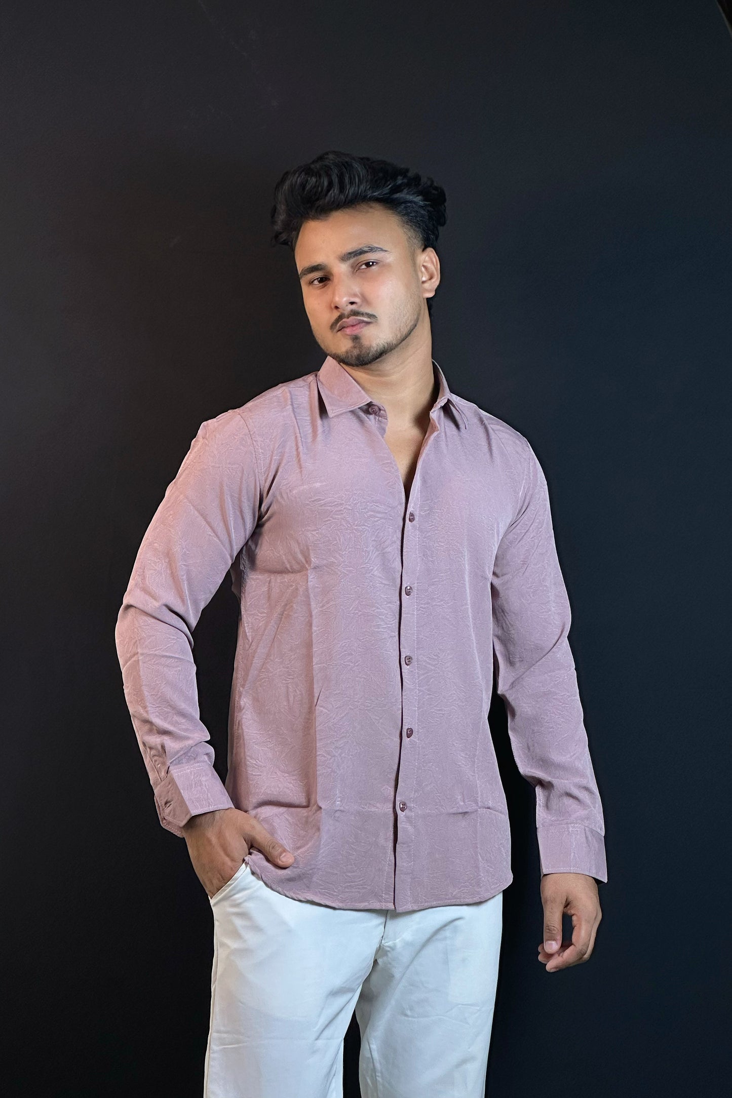 Light Pink Colour China Formal Shirt Crushed