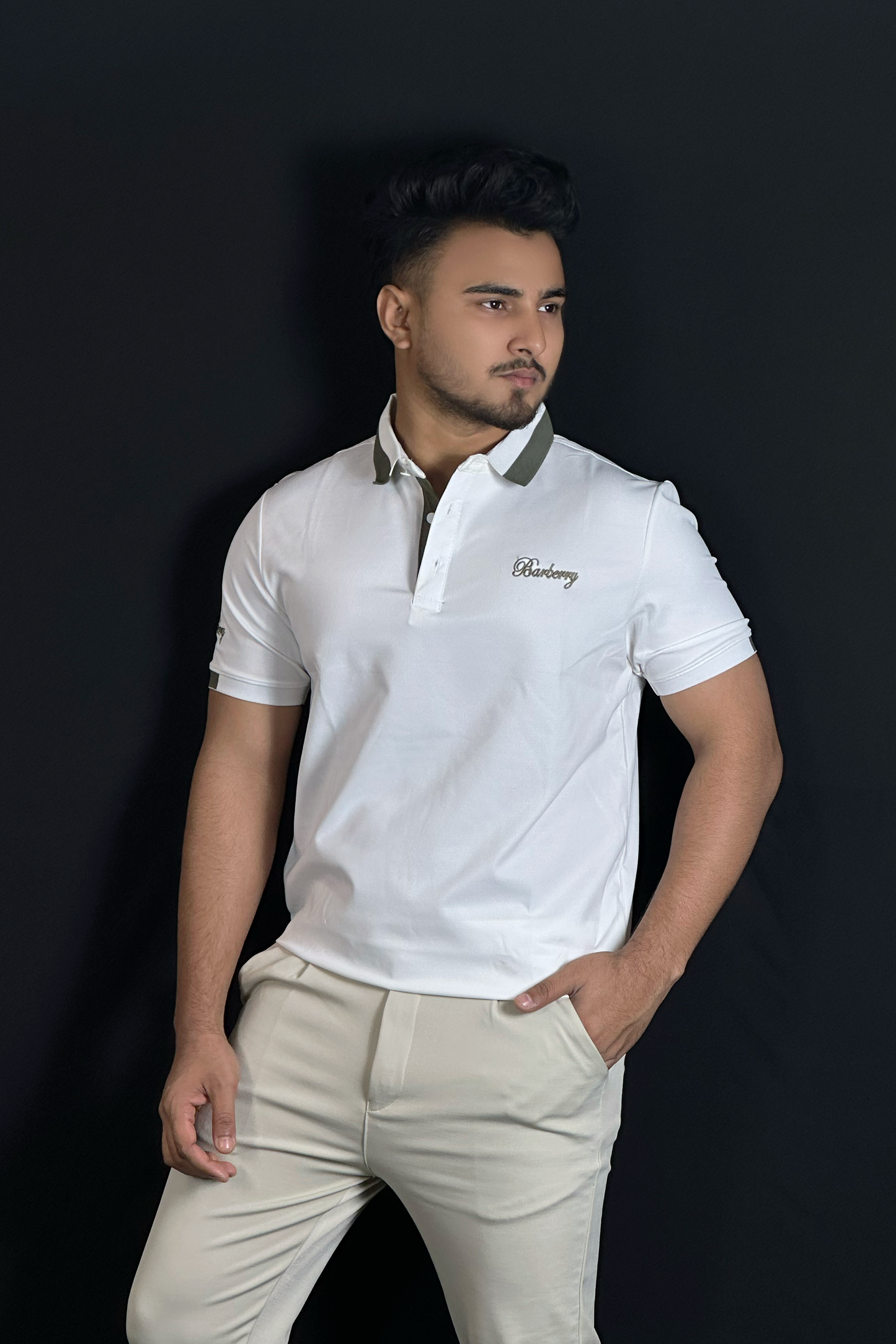 সাদা কালার পোলো টি-শার্ট-Barbery