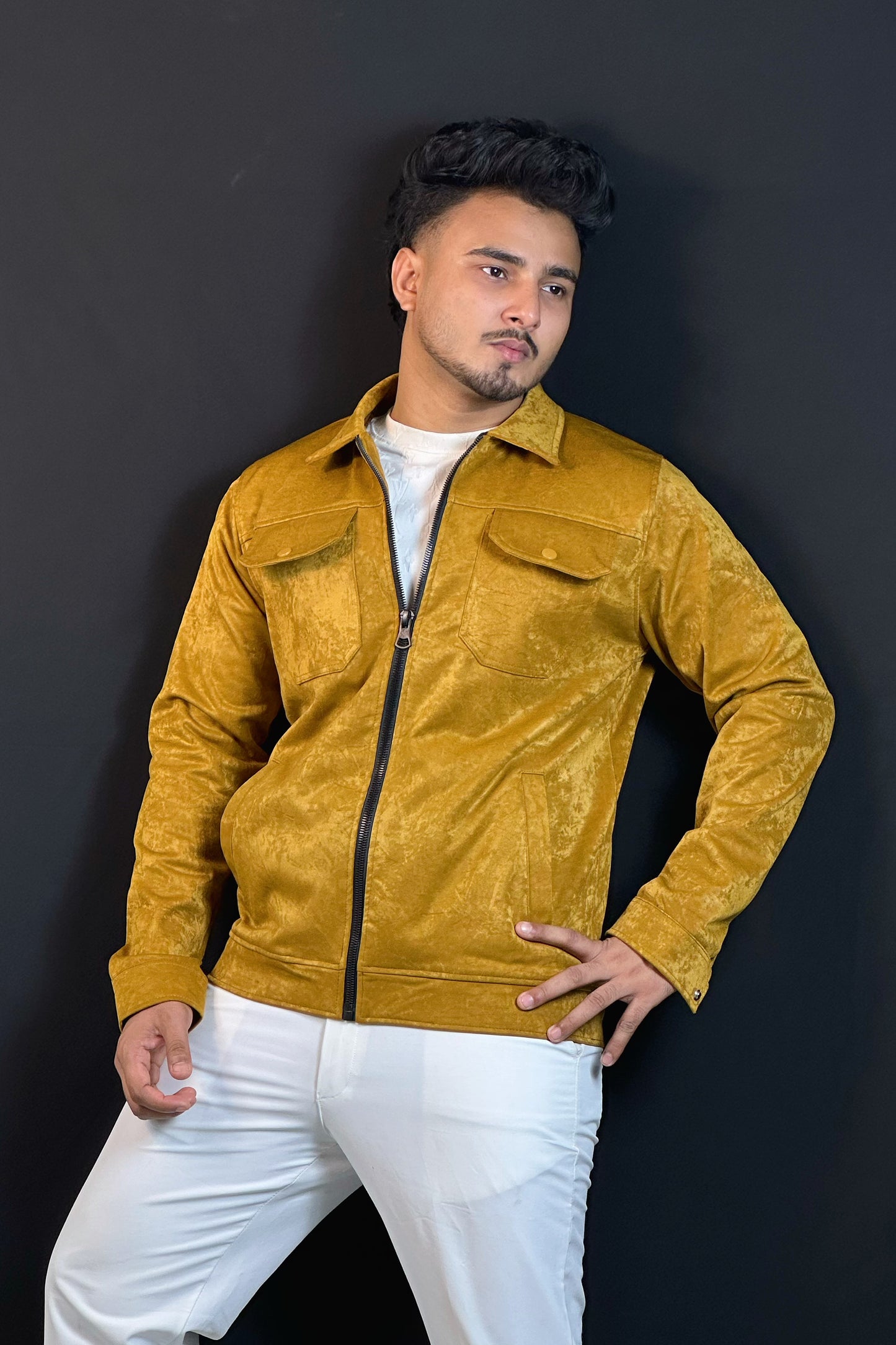 মাস্টার্ড কালার চায়না ভেলভেট জ্যাকেট-Collar