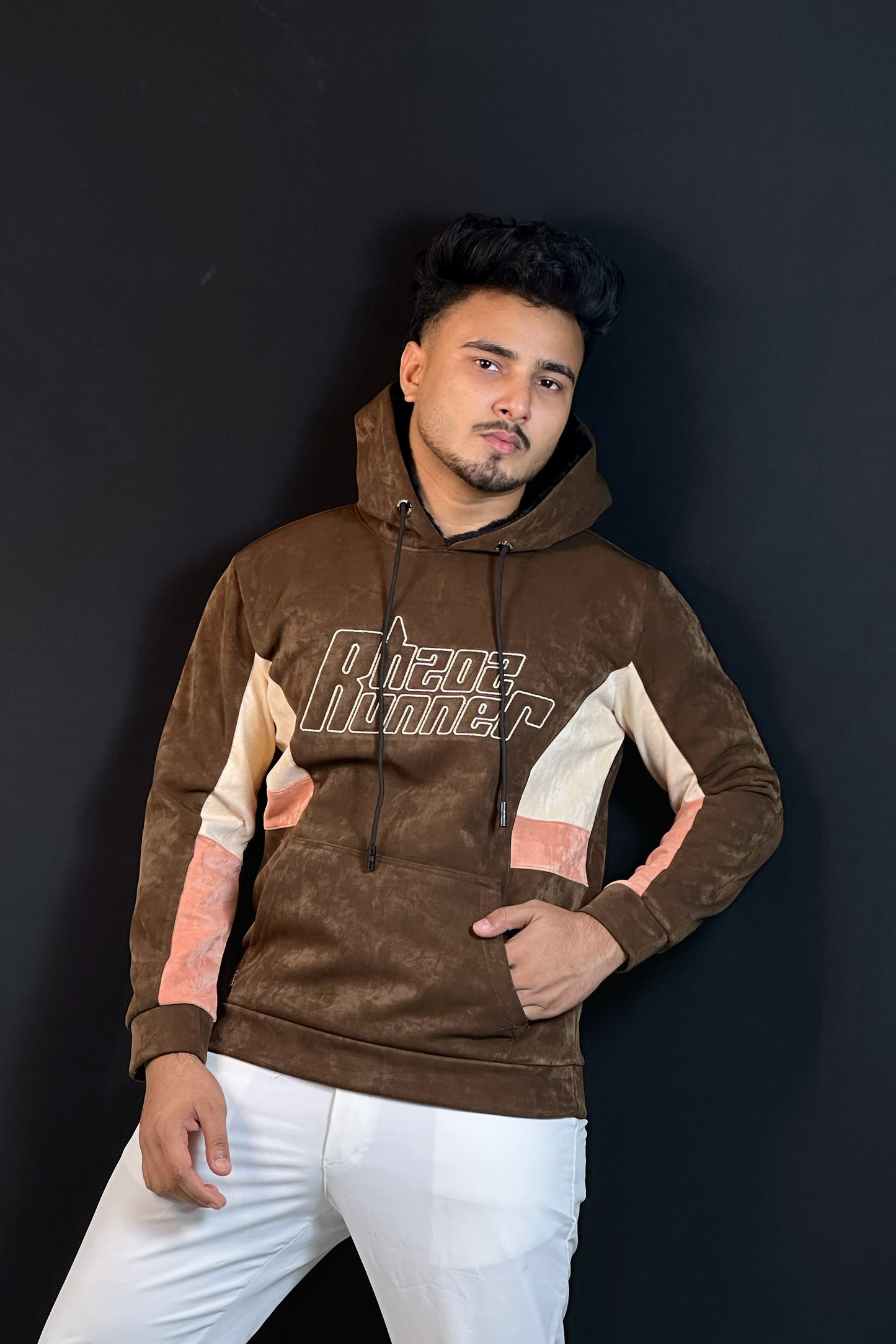 চকলেট কালার চায়না হুডি-RUNNER