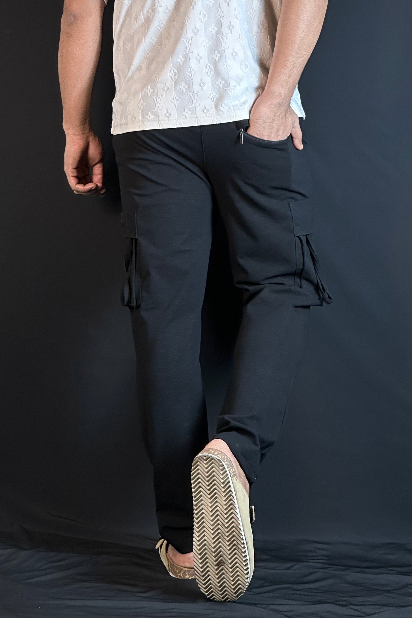 ব্ল্যাক কালার চায়না কার্গো জগার্স-ROCK