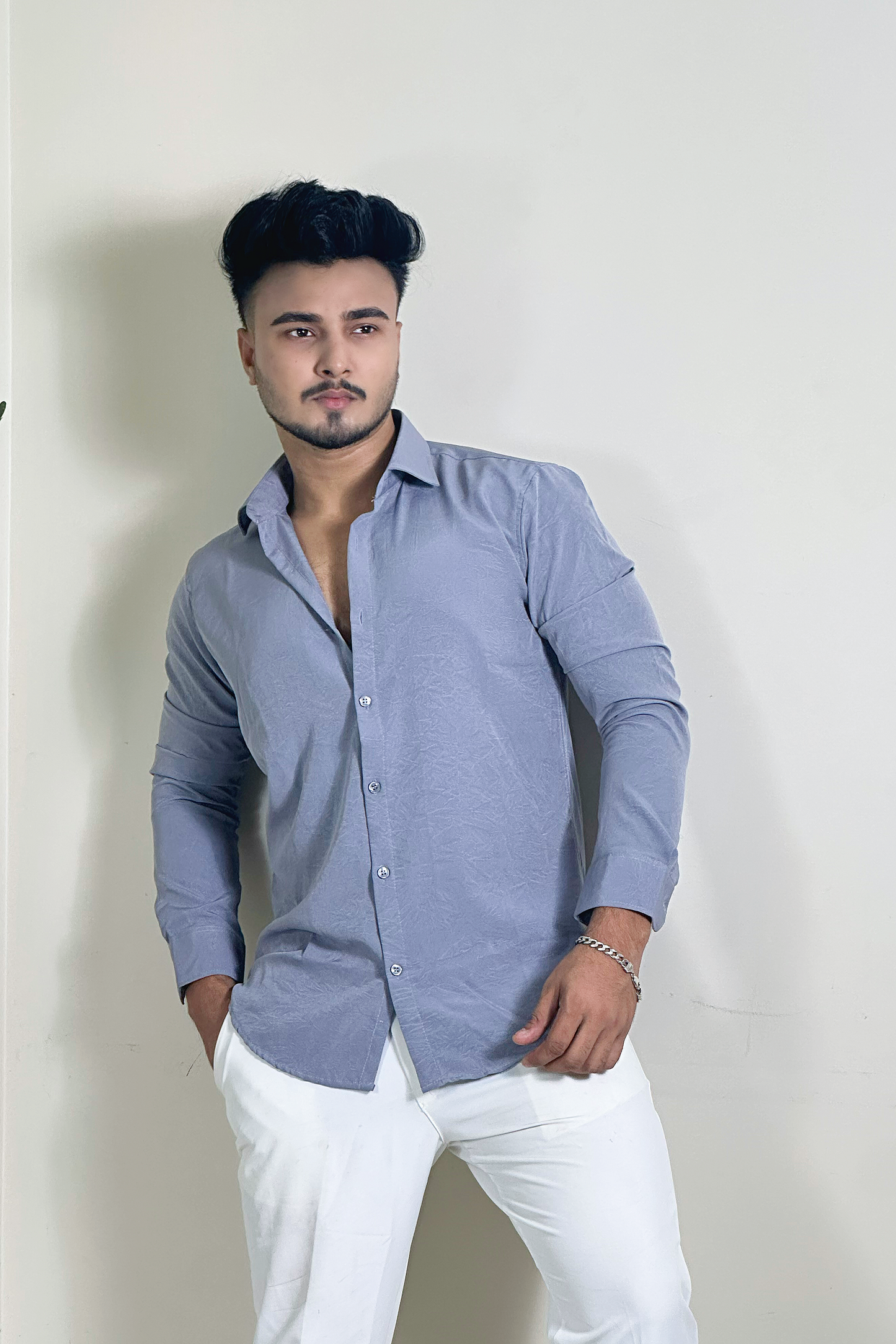 Ash Colour China Formal Shirt With Crushed