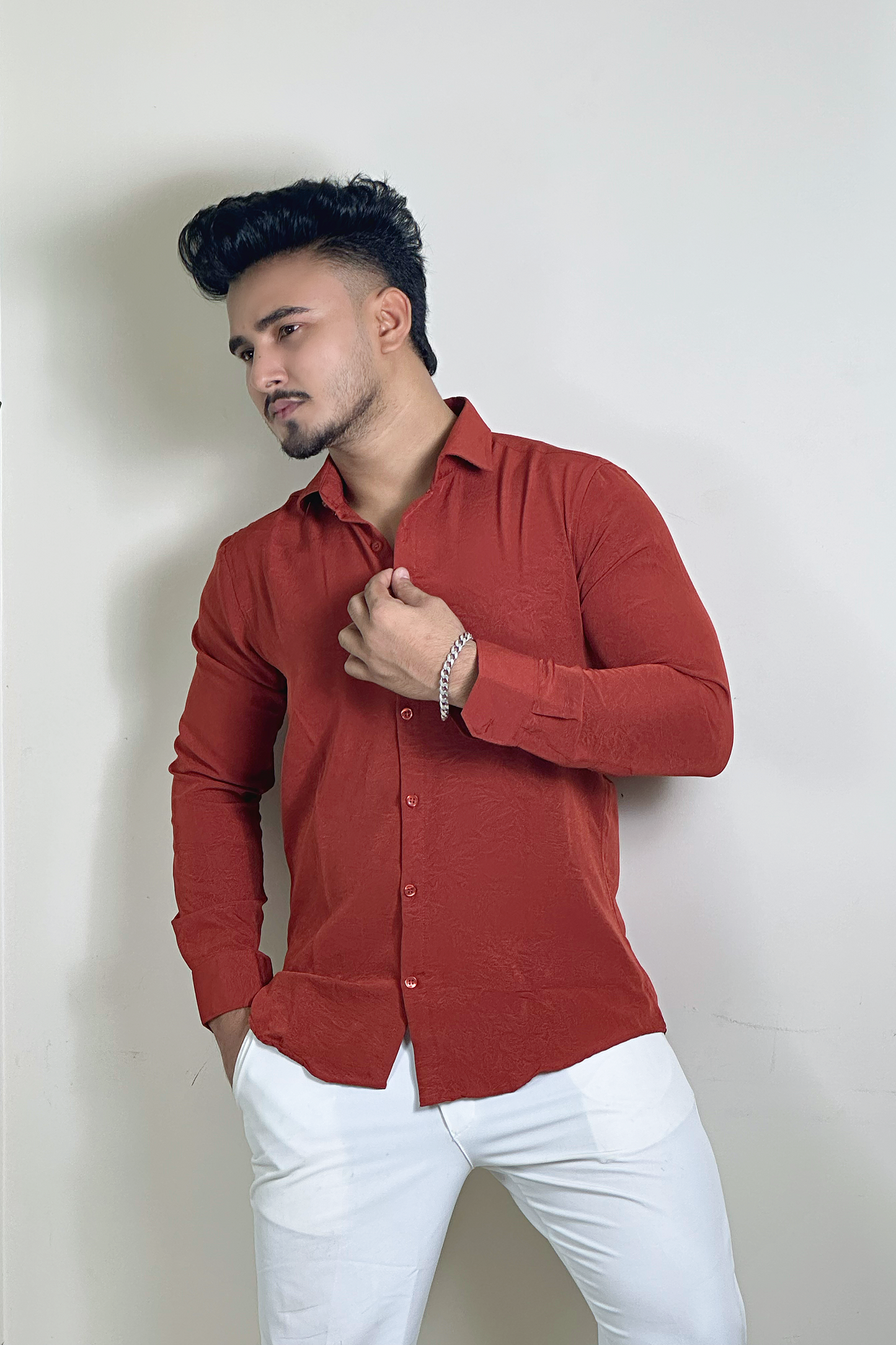 Brick-Red Colour China Formal Shirt |VM