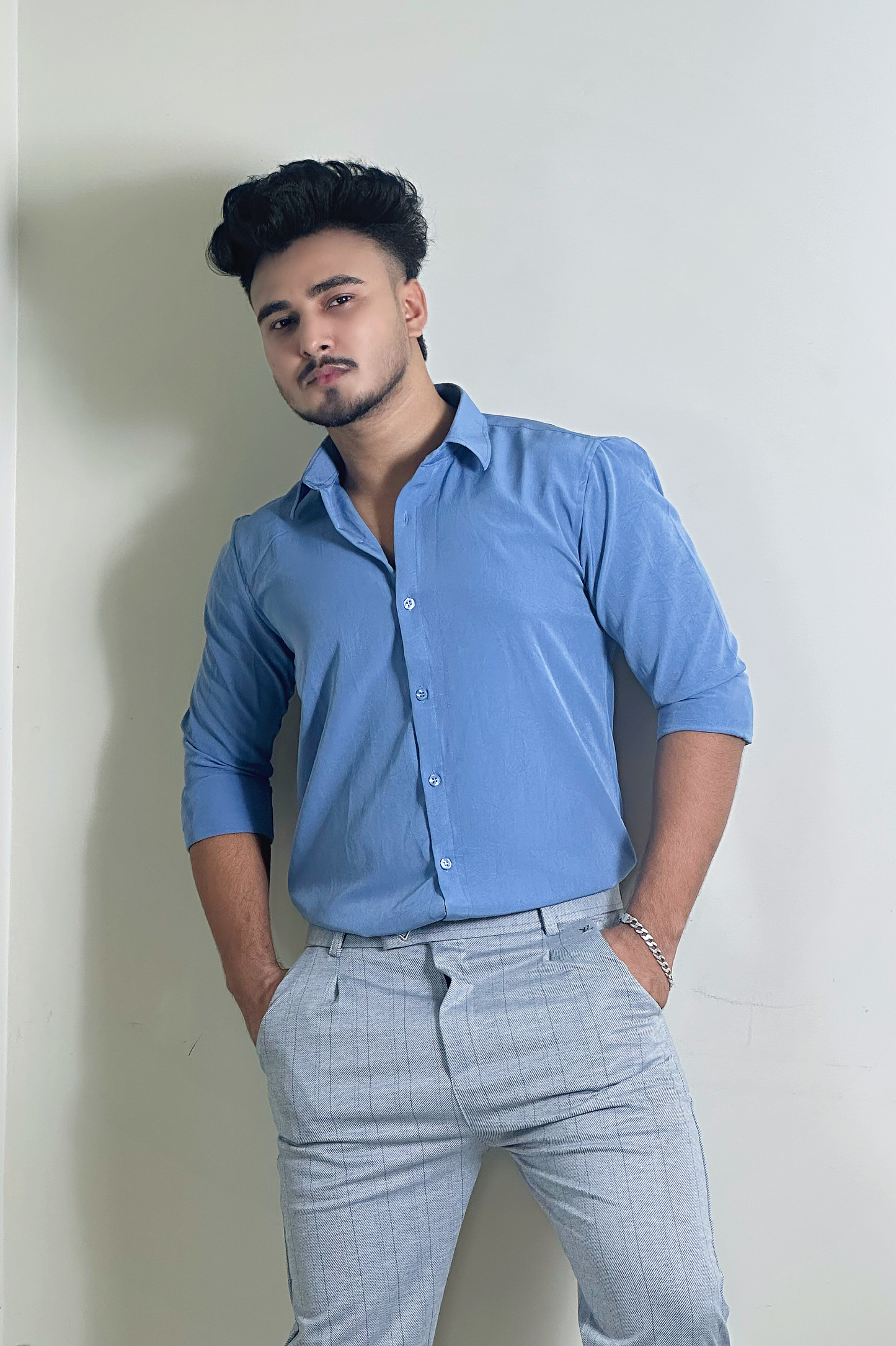 Sky Colour China Formal Shirt With Crushed
