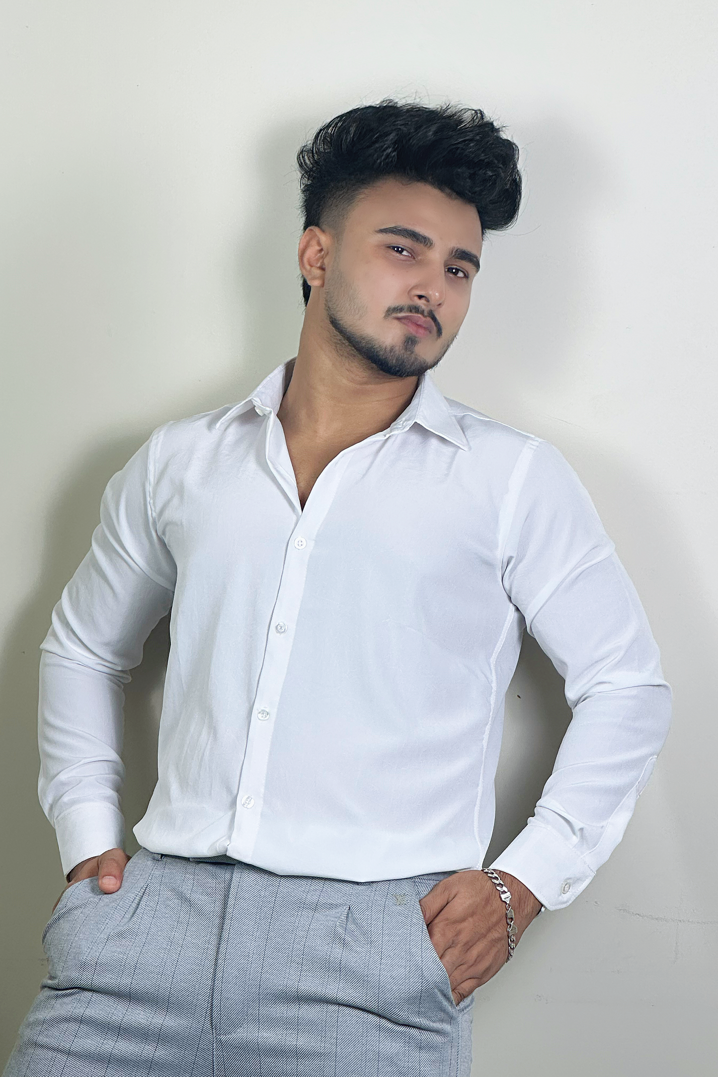 White Colour China Formal Shirt With Crushed