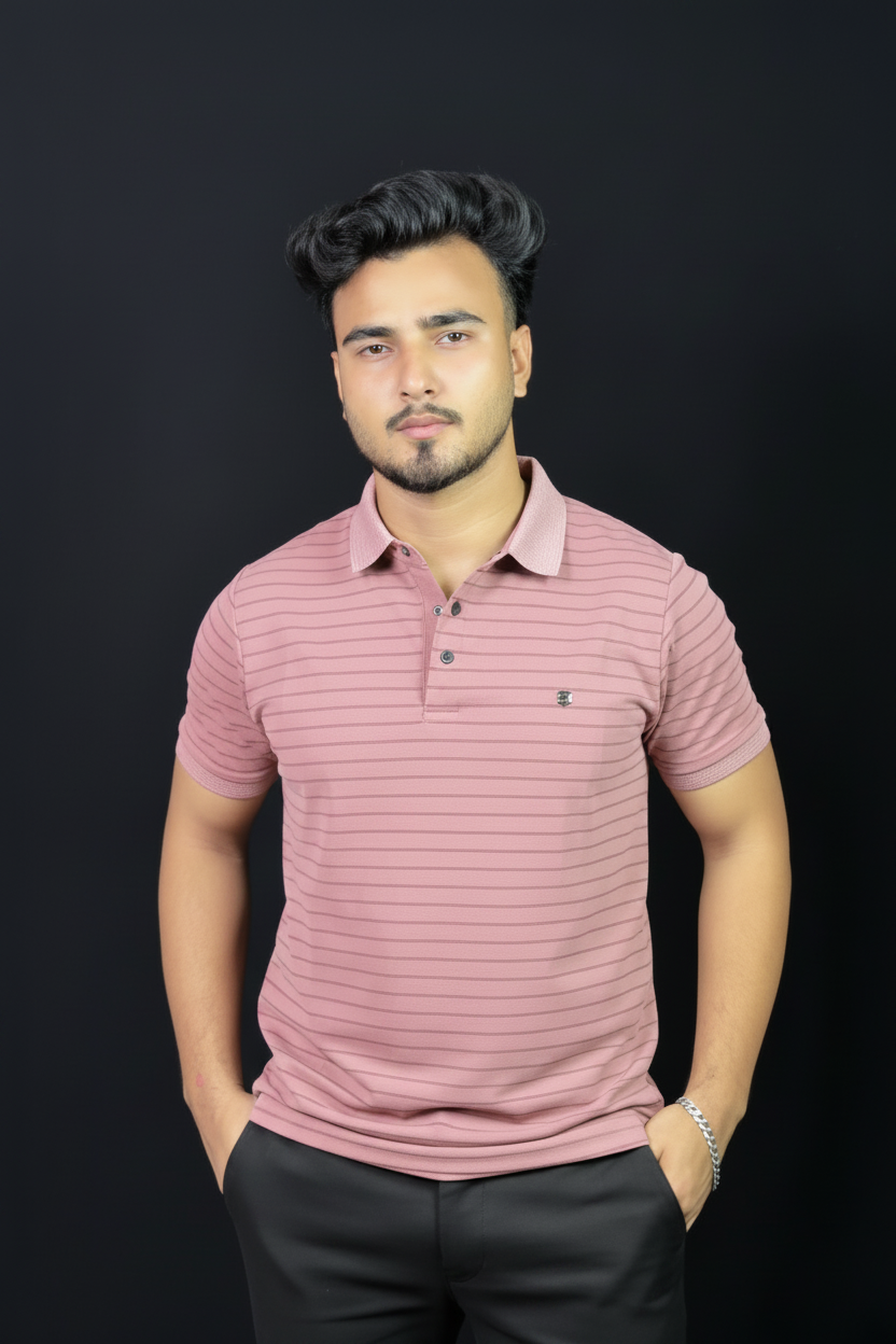 Rose Colour Stripe Polo T-Shirt |SSP