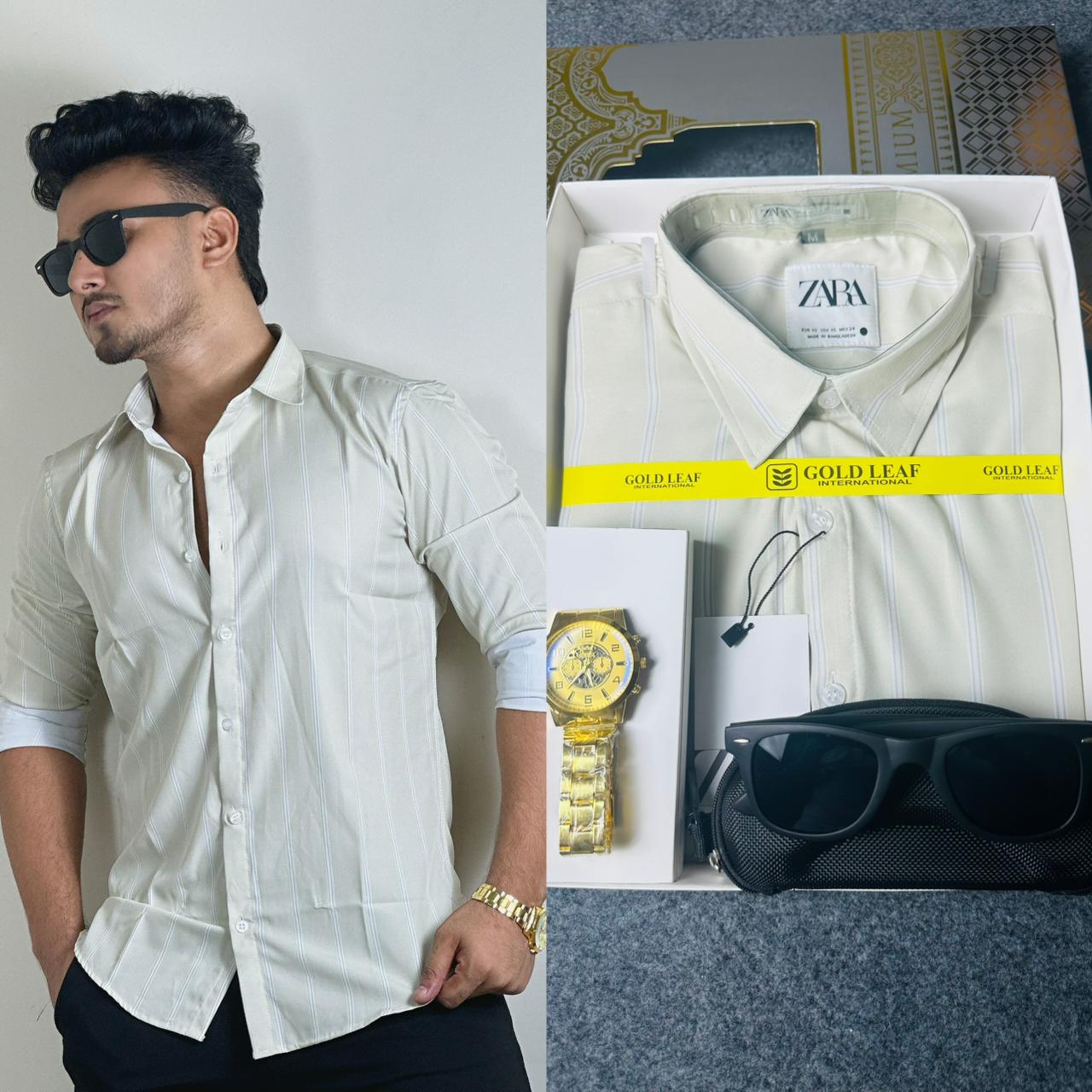 লাইট লেমন কালার ওল্ড মানি শার্ট। সানগ্লাস এবং ঘড়ি ফ্রি