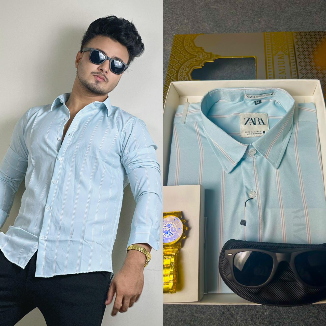 আইস ব্লু কালার ওল্ড মানি শার্ট। সানগ্লাস এবং ঘড়ি ফ্রি