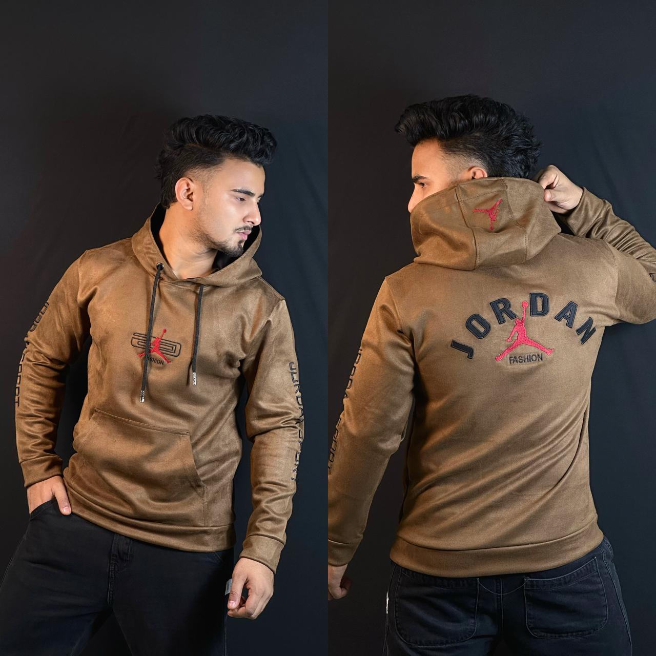 চকলেট কালার চায়না ভেলভেট হুডি-JORDAN