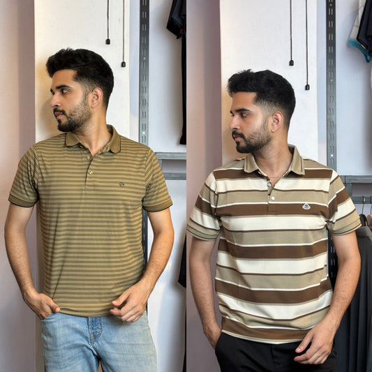 Golden Olive+Colocolate White Polo T-Shirt |CPO