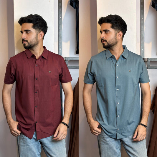 Maroon+Light Blue Half Slevee Shirt |HSO