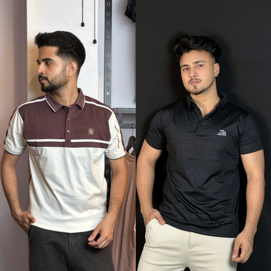 Wine White+ Black Polo T-Shirt |DCP