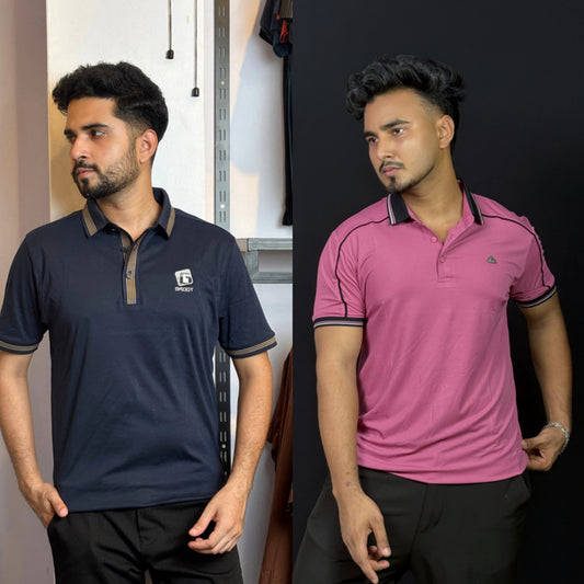 Nevy Blue+Rose Pink Polo T-Shirt |DCP