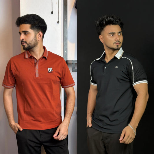 Rust Orange+ Black Polo T-Shirt |DCP