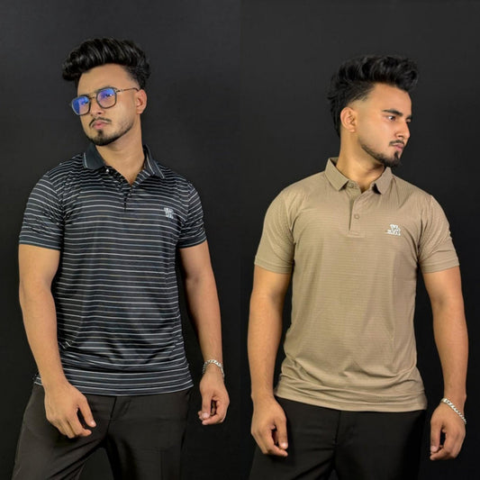Black Stripe+Khaki Polo T-Shirt |DCP