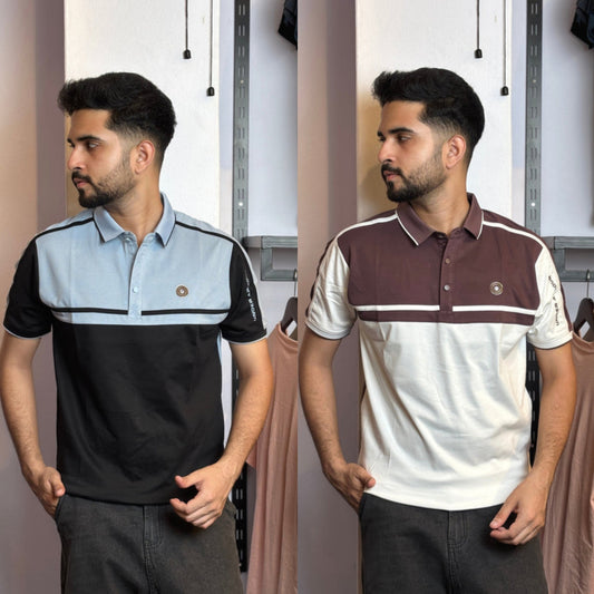 Sky Black+Wine White Polo T-Shirt |DCP