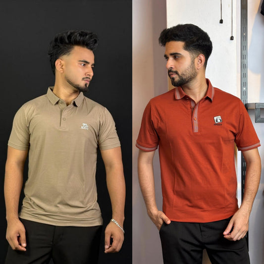 Khaki+Rust Orange Polo T-Shirt |DCP