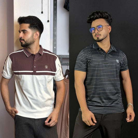Wine White+Black Stripe Polo T-Shirt |DCP