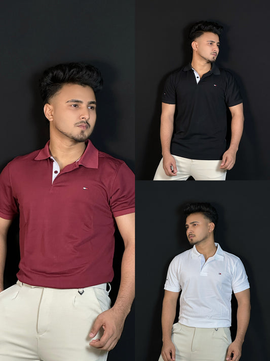 মেরুন, কালো, সাদা ৩ পিস্ পোলো টি-শার্ট-TMC