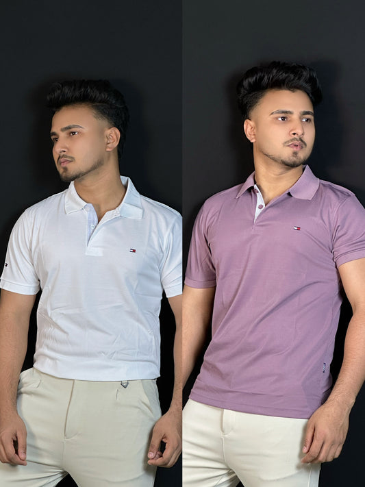 সাদা, ওনিয়ন, ২ পিস্ পোলো টি-শার্ট-TMC