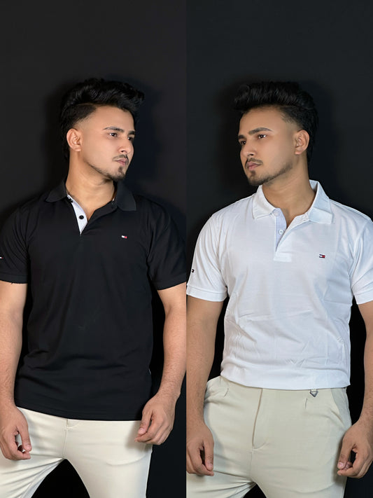 সাদা,কালো, ২ পিস্ পোলো টি-শার্ট-TMC